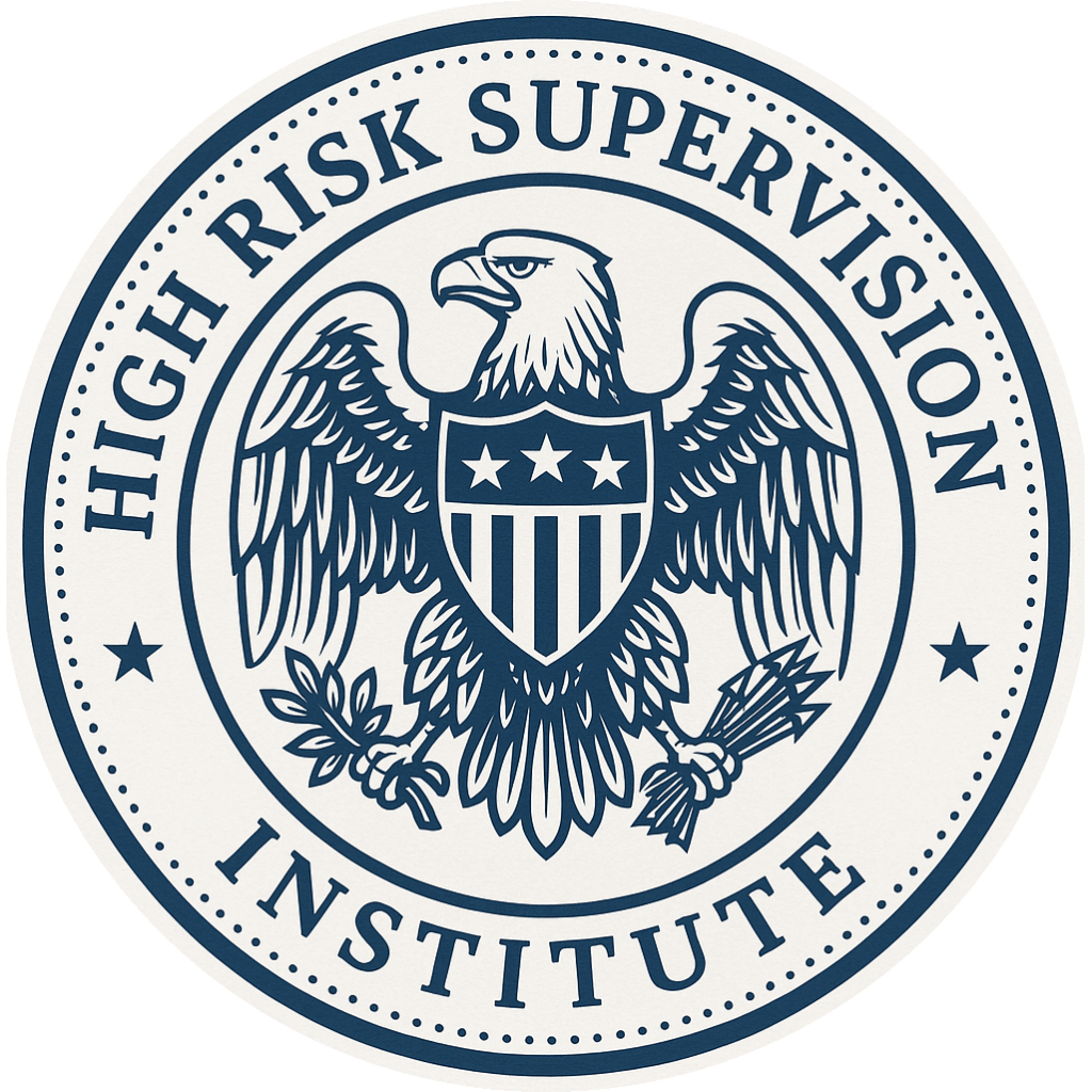 Seal of the High Risk Supervision Institute featuring an eagle with a shield, flanked by branches and stars.
